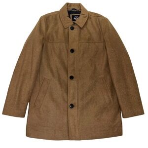 Dockers Tan Wool Blend Parka Coat Quilted Lined Button Up Jacket Men's Medium